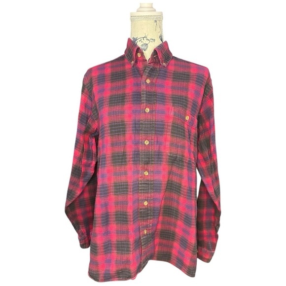 High Sierra Red & Gray Plaid Flannel Shirt Size Medium Made in Jamaica‎ - Picture 1 of 5